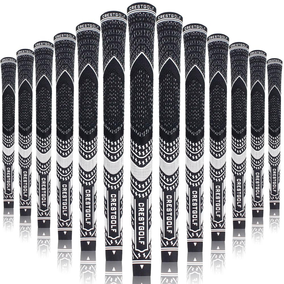 Crestgolf multi-compound grips anti-slip pack in black for standard size clubs, all-weather utility.