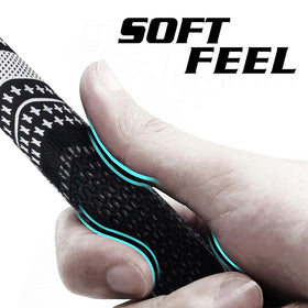 Crestgolf grips in hand in black, comfortable ergonomics and relaxed grip feel.
