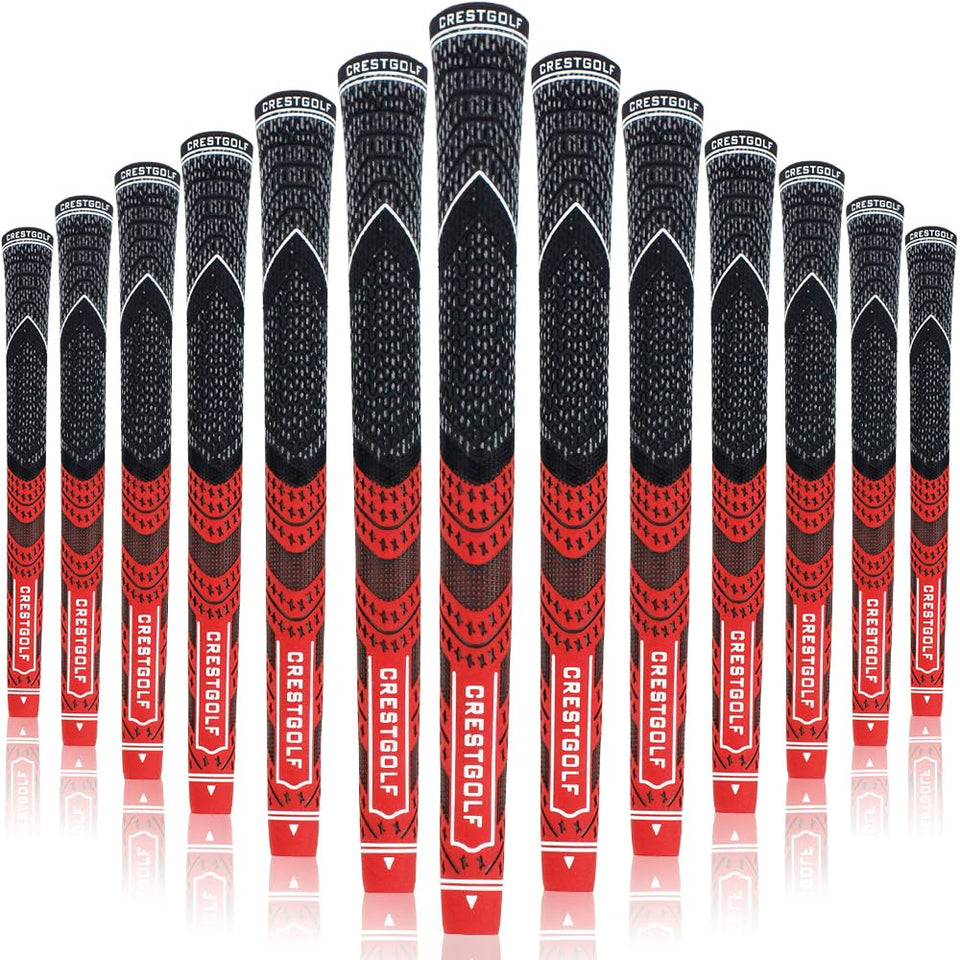 Crestgolf multi-compound grips red top view shows all-weather anti-slip design.