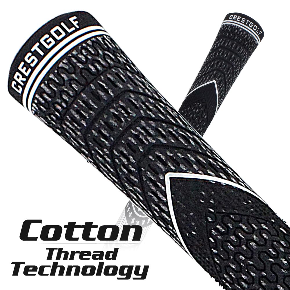 Close-up texture of Crestgolf grips in black showing rugged surface for control.