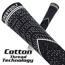 Close-up texture of Crestgolf grips in black showing rugged surface for control.