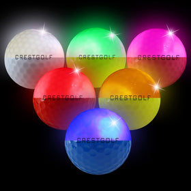 Crestgolf night glow golf ball shows multiple colors for quick color-specific tracking.