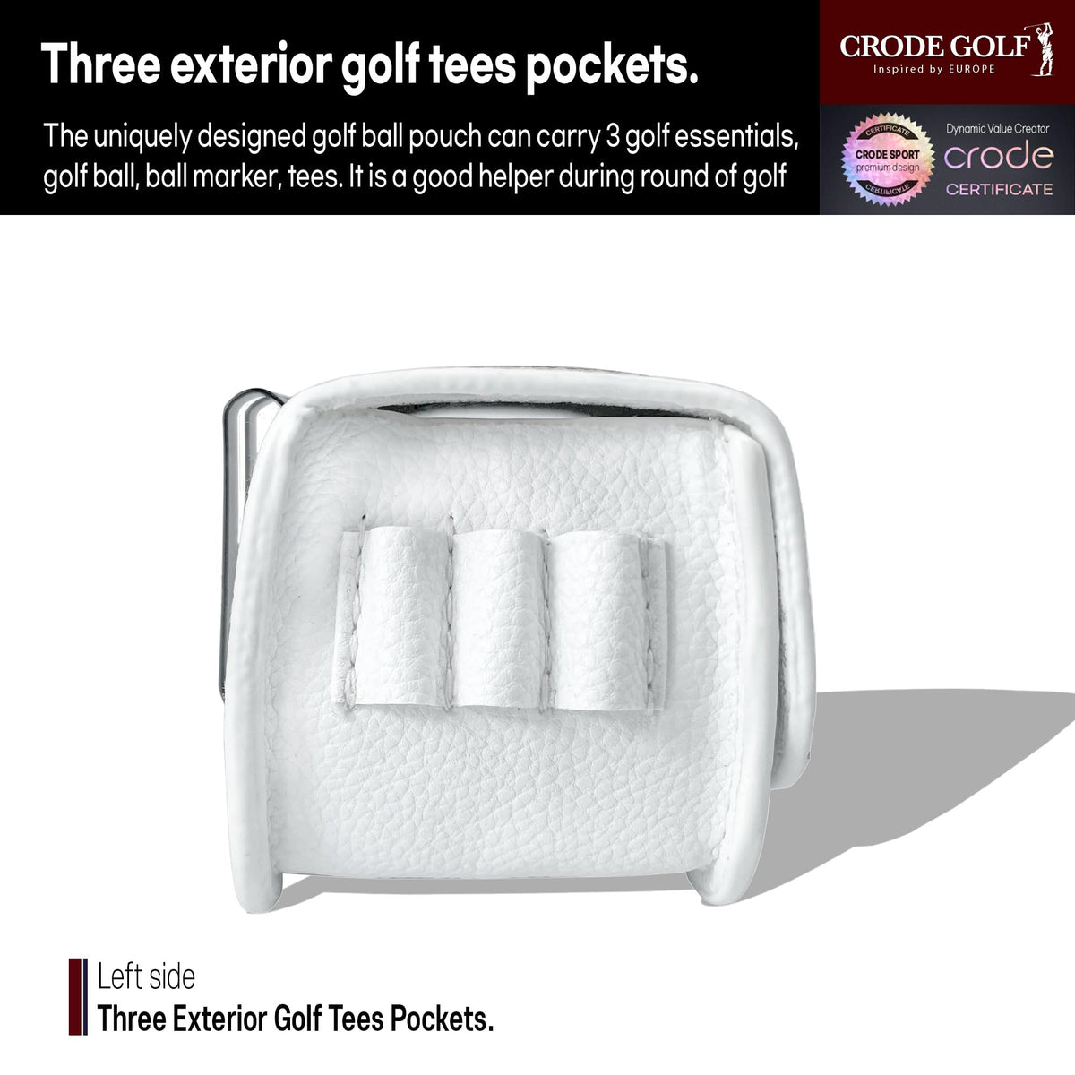 CRODE golf ball bag belt clip for hands-free carry.
