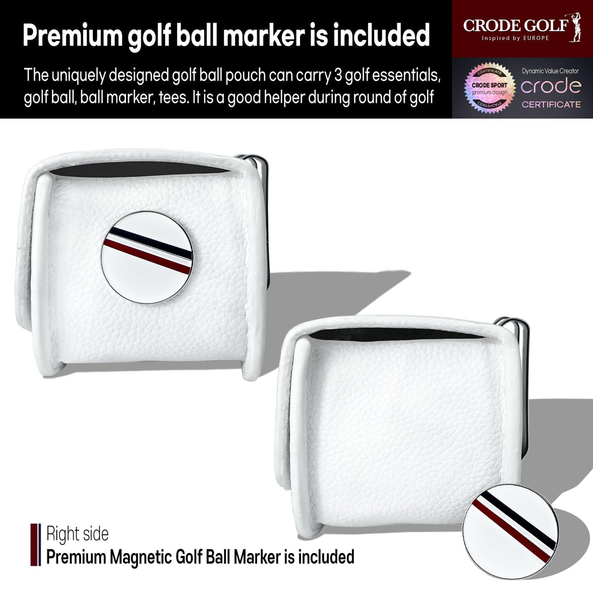 CRODE golf ball bag with flap buckle for fast access.