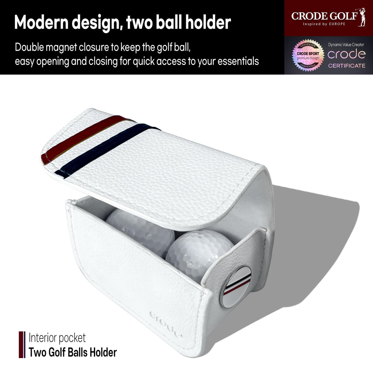 CRODE golf bag with magnetic closure keeps balls securely in place.