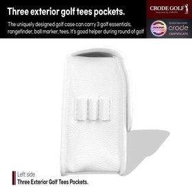 CRODE golf rangefinder case attached to belt for hands-free carrying.