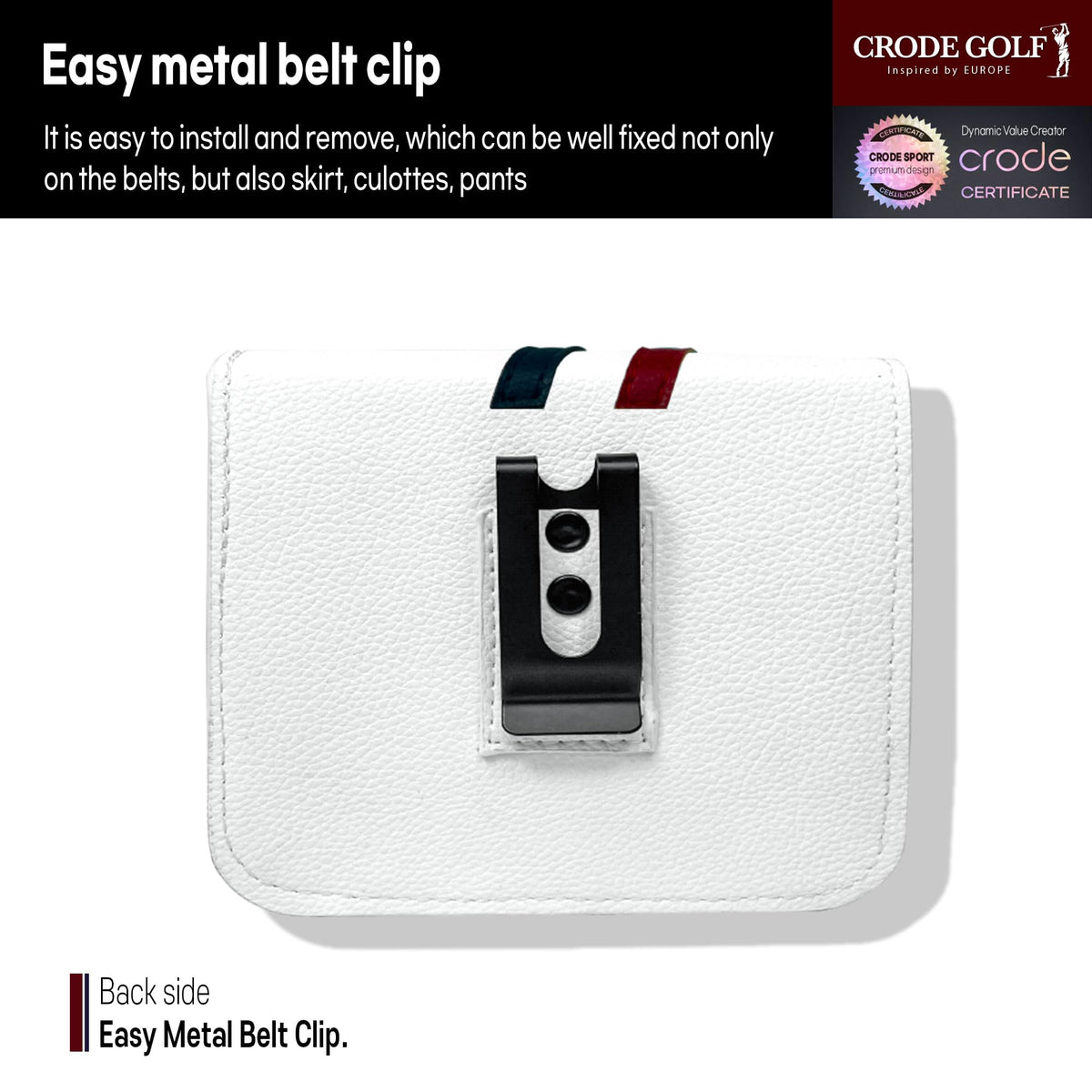 CRODE rangefinder case attached to skirt or pants for secure wear.