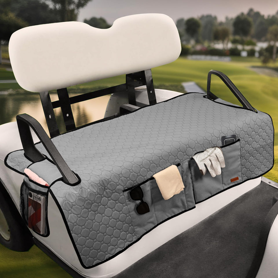 CROTIRAD seat covers with four side pockets keep essentials organized on the cart.