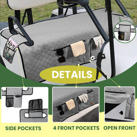 Universal-fit CROTIRAD seat covers for EZGO, Club Car, and Yamaha golf carts.