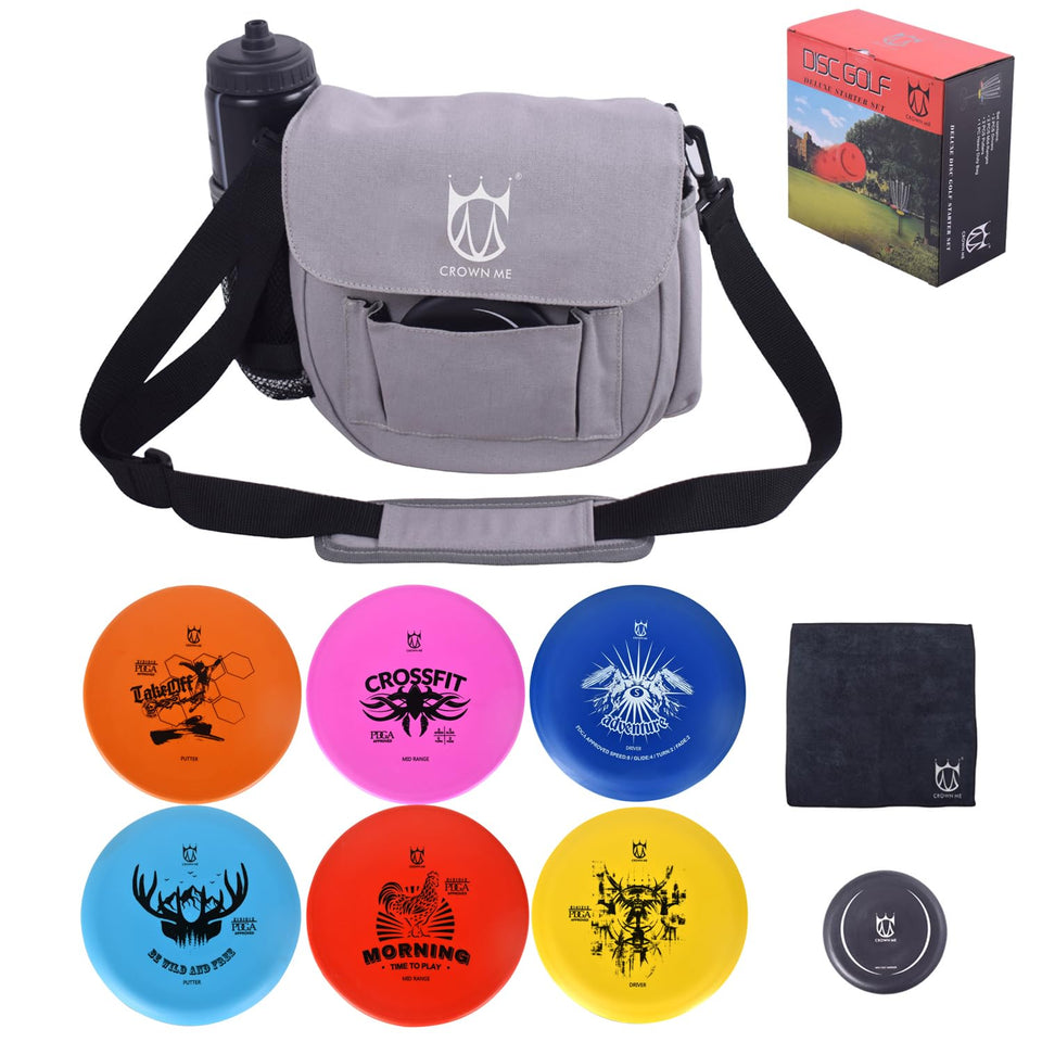 CROWN ME disc golf bag with water bottle pocket for easy rounds.