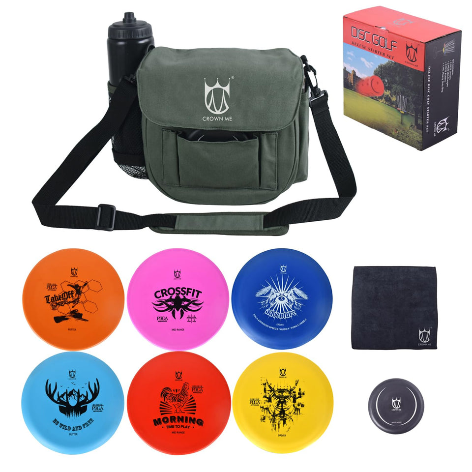 CROWN ME Disc Golf Set bag with water bottle pocket for easy transport.