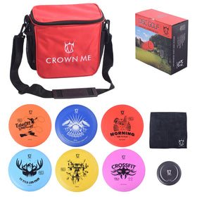 CROWN ME Disc Golf Starter Set bag with six discs for easy transport.