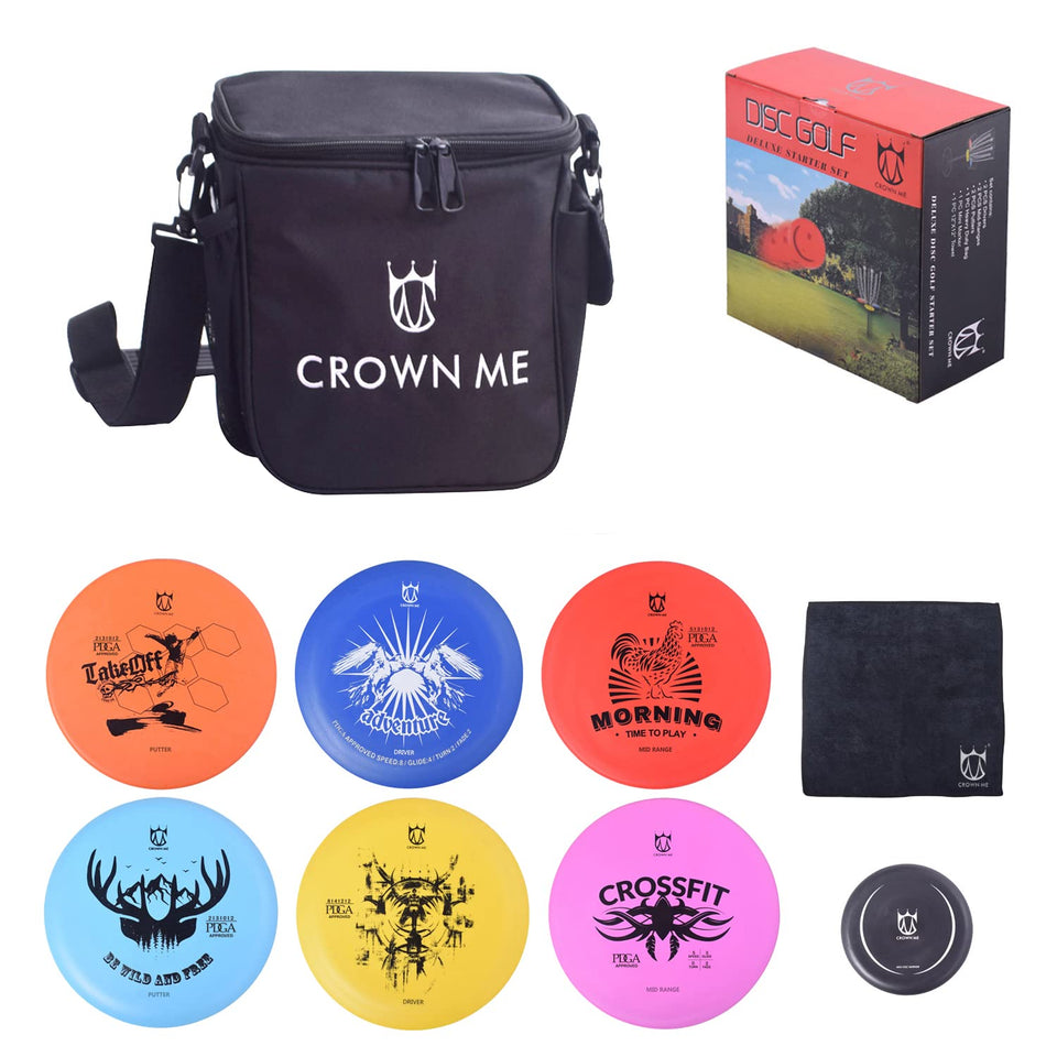 CROWN ME Disc Golf Starter Set bag showing portable capacity for easy transport