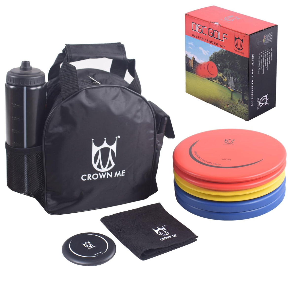 CROWN ME Disc Golf Set bag and discs showing organized carry and easy access