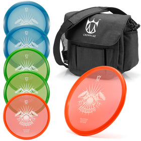CROWN ME PDGA-approved disc golf set bag shown for easy transport of all discs.