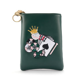 CROWNBLANKS PinkTee golf pouch close-up shows premium green PU leather.
