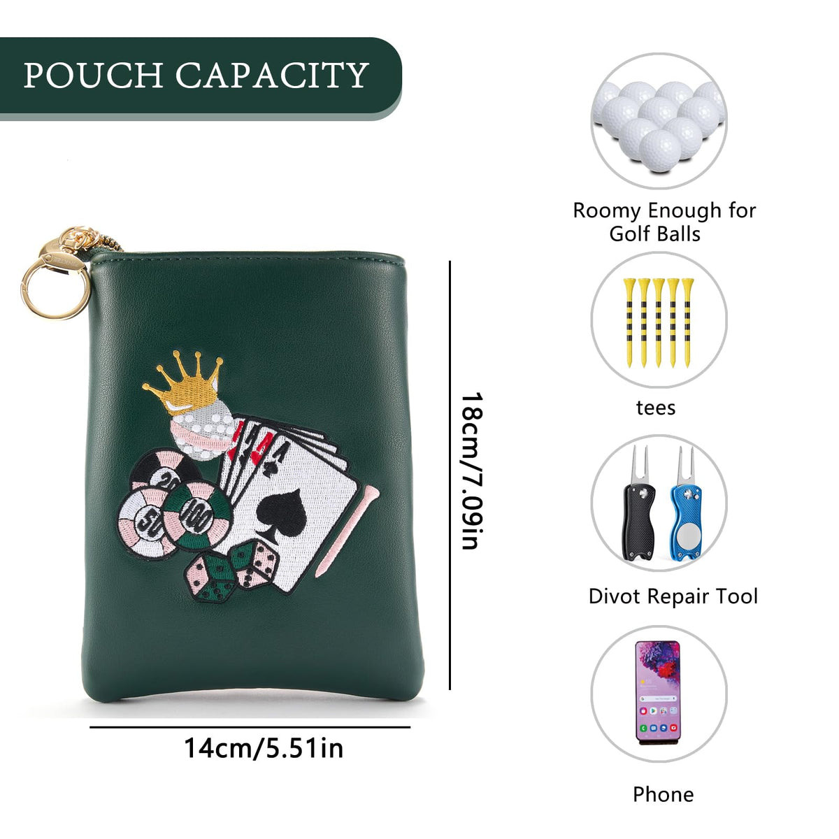 CROWNBLANKS PinkTee pouch open shows room for balls and tees.