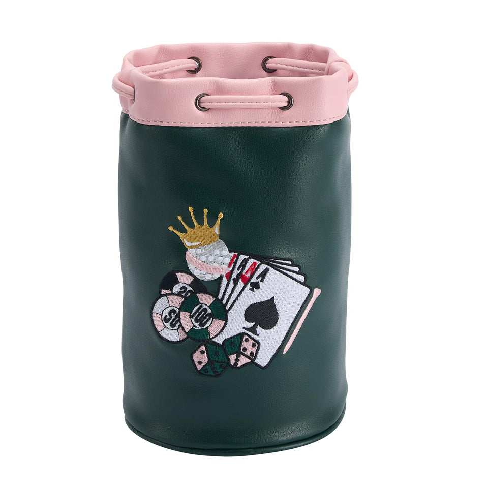 CROWNBLANKS PinkTee leather golf pouch close-up showing premium texture for valuables