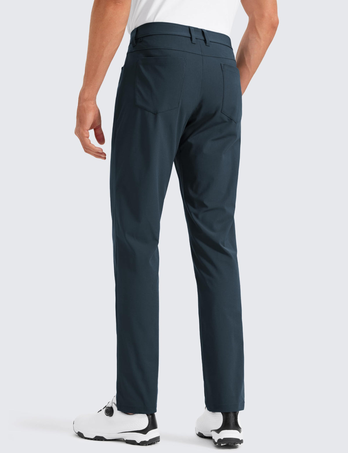 CRZ YOGA All Day Comfy golf pants back view showing zipper pocket for secure storage.