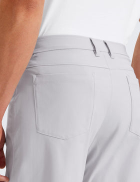 CRZ YOGA All Day Comfy 5-Pocket Golf Pants fabric closeup highlights breathable, quick-dry performance.
