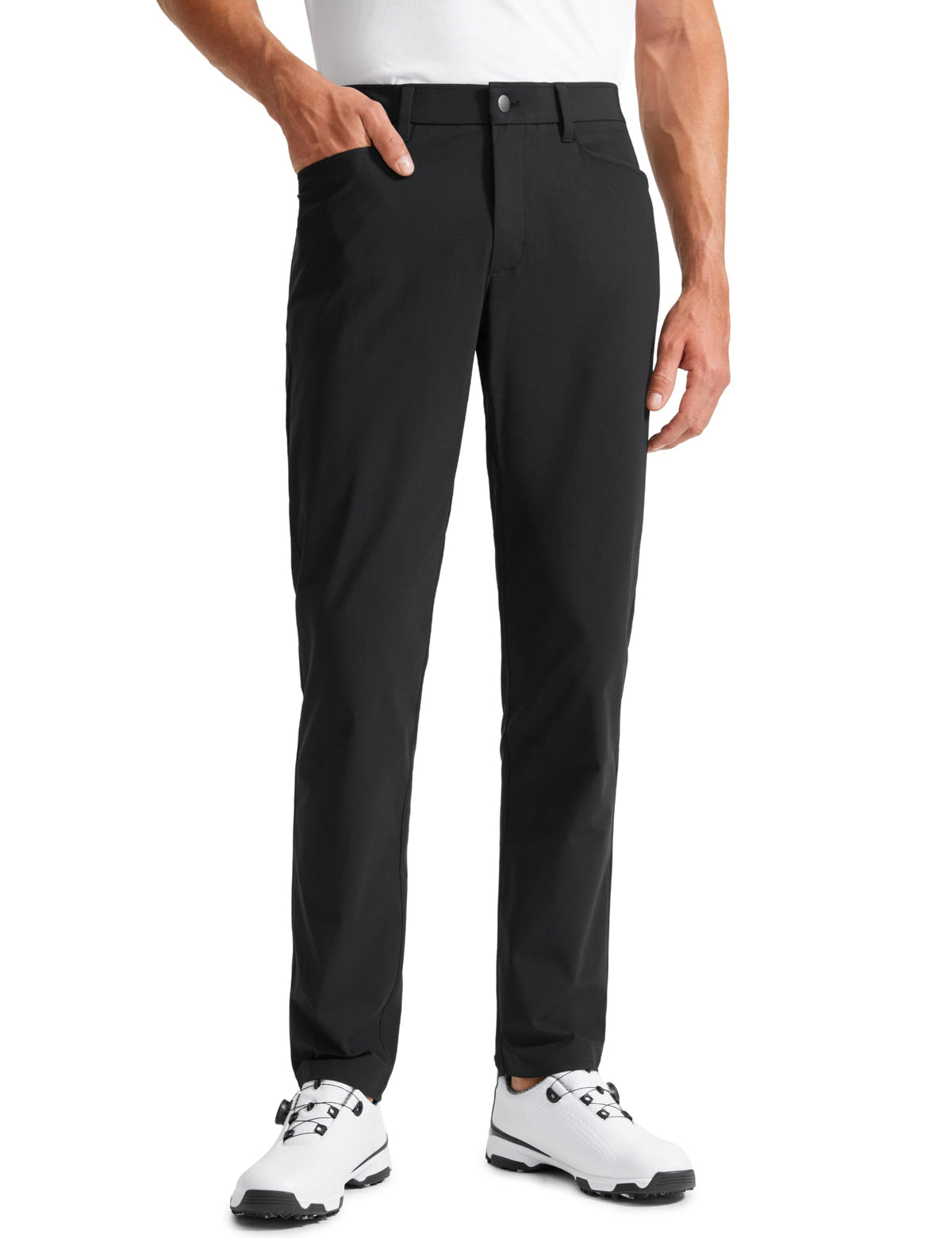 CRZ YOGA All Day Comfy golf pants front view with 5-pocket design for everyday use