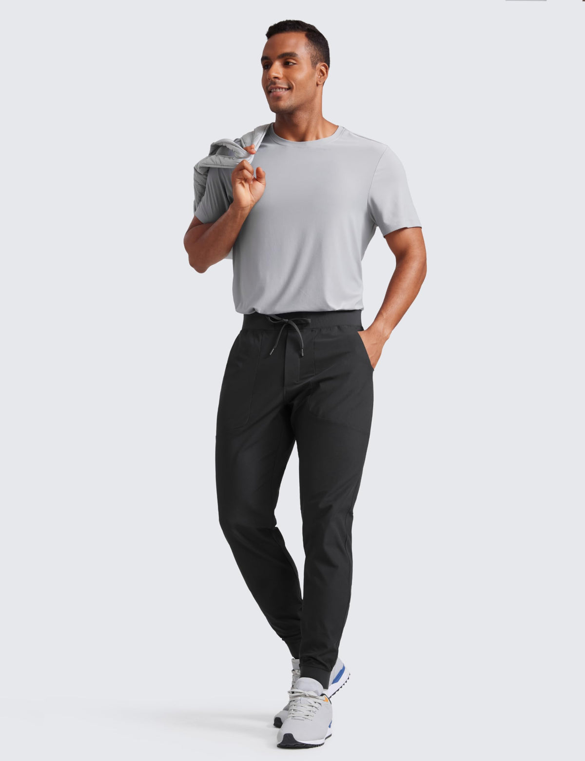 CRZ YOGA All Day Comfy joggers in ink gray, back zipper pocket detail for secure essentials.