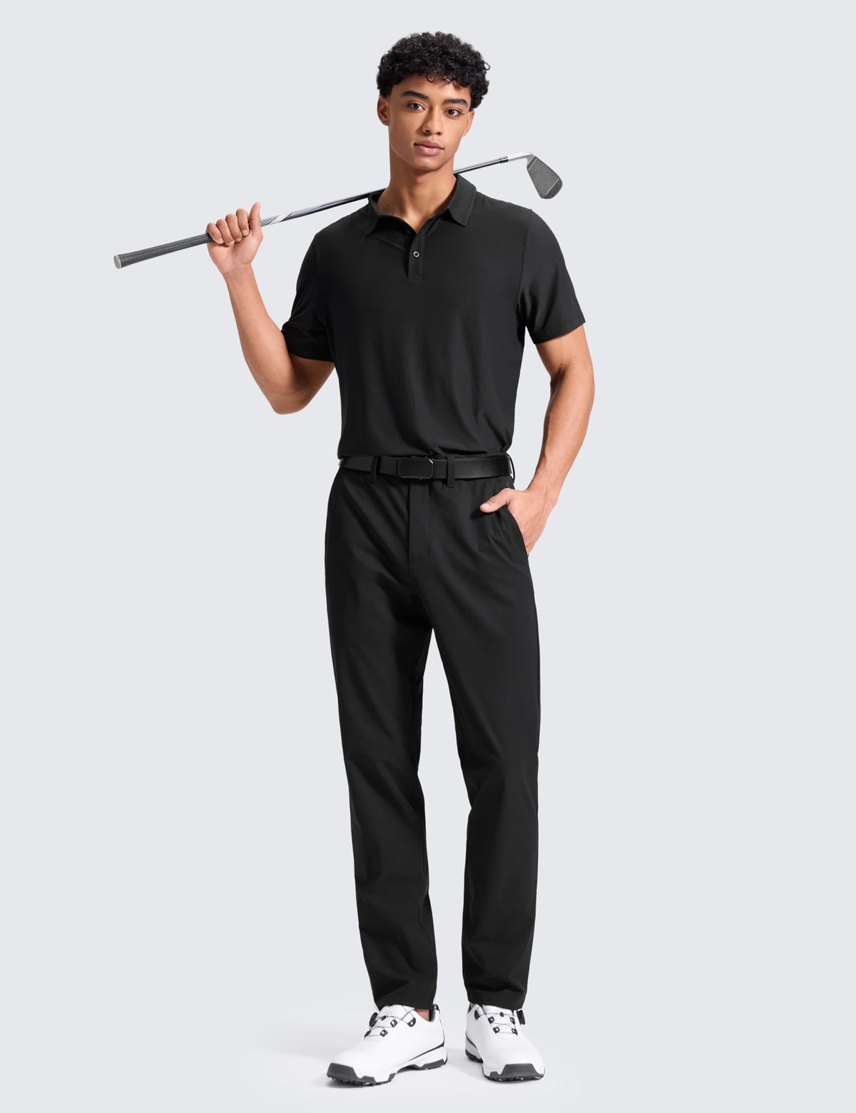 CRZ YOGA Breeze Comfy Golf Pants close-up, water-repellent finish for light rain.
