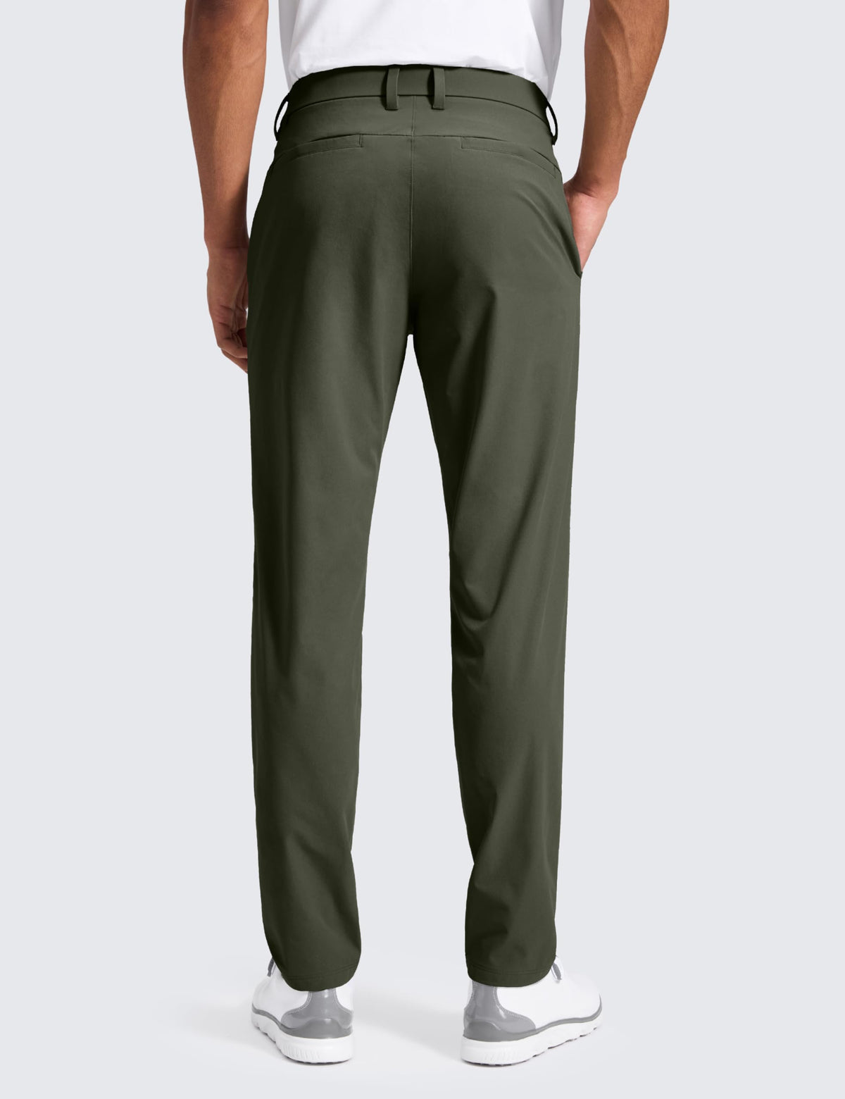 CRZ YOGA Breeze Comfy Golf Pants side view shows tapered fit for unrestricted movement