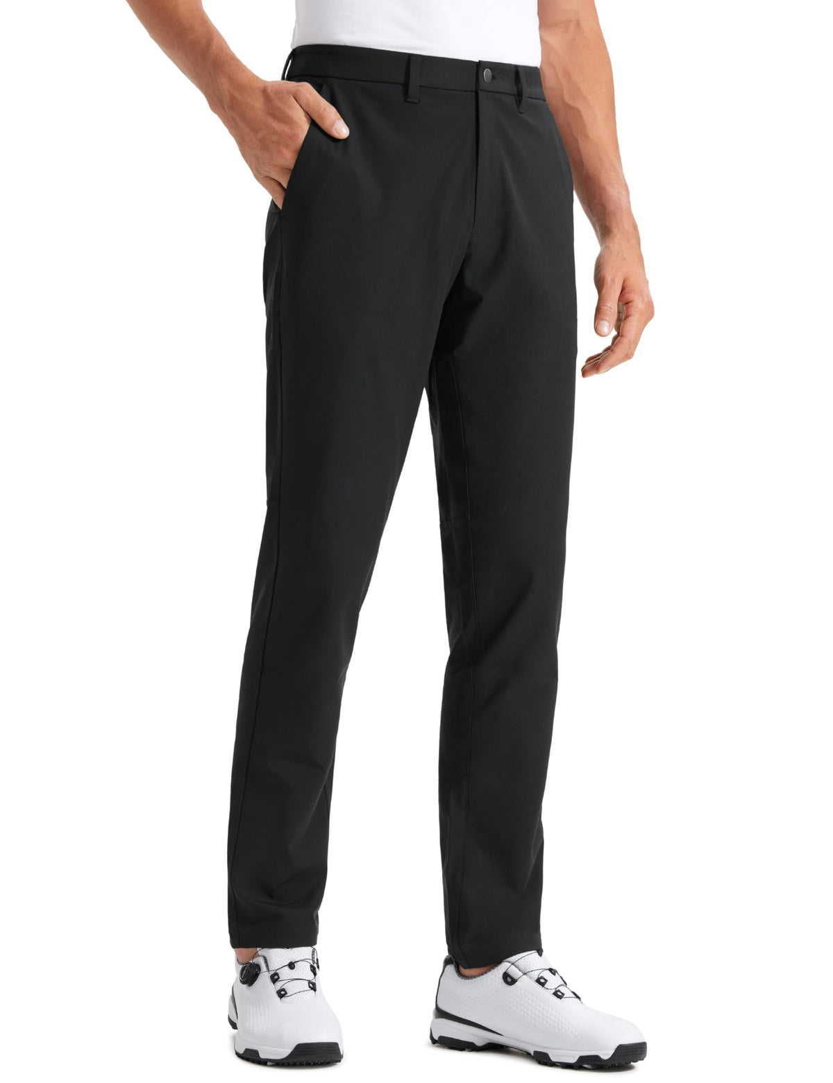 CRZ YOGA all day comfy golf pants front view, breathable and versatile.