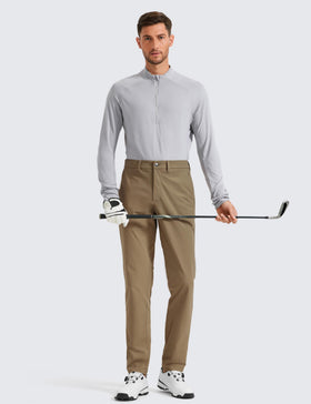 CRZ YOGA men's all day comfy golf pants artifact brown pocket detail emphasizes secure hidden zip for valuables