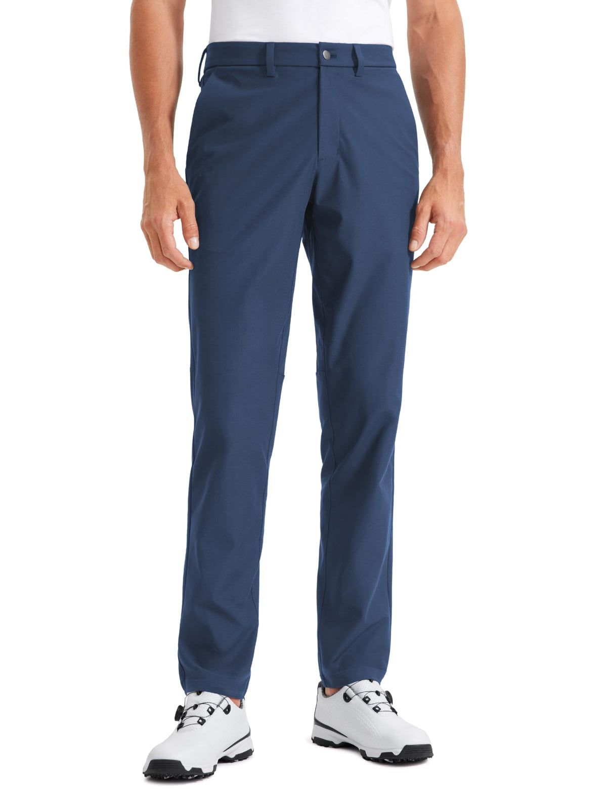 CRZ YOGA men's all-day comfy golf pants pocket closeup highlighting secure side pockets for essentials