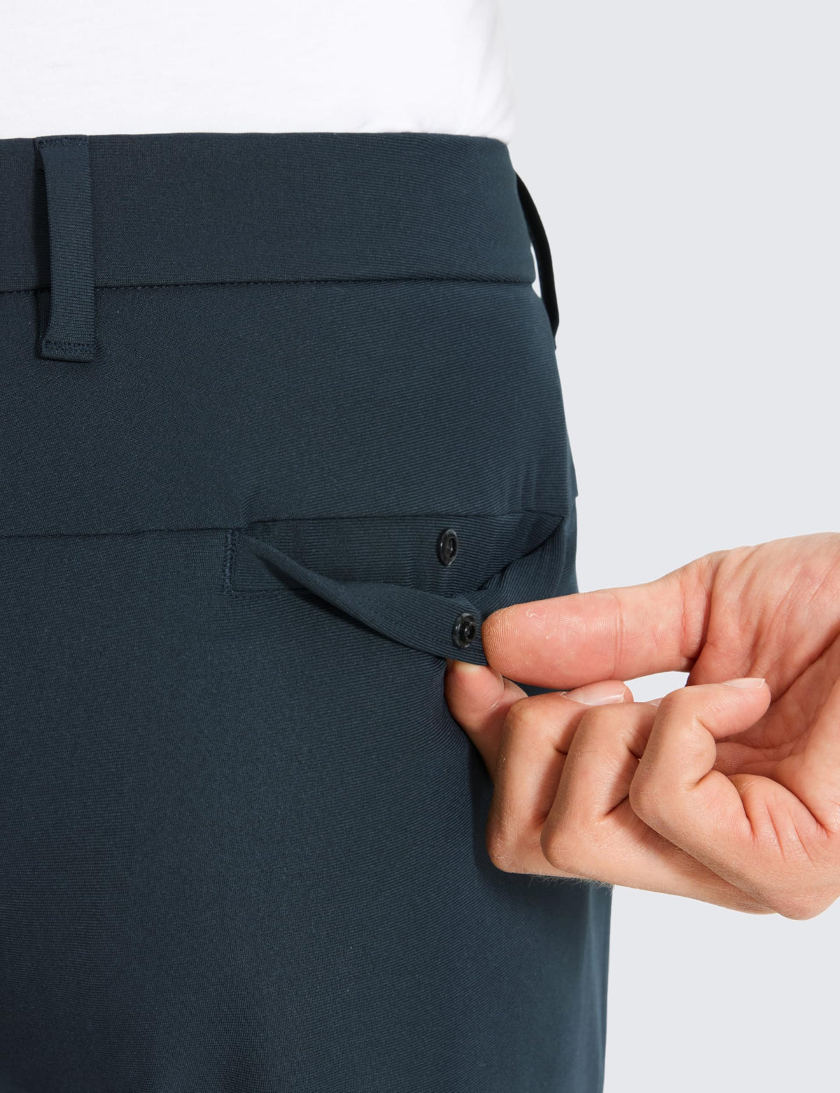 CRZ YOGA true navy color pairs with polos or casual layers