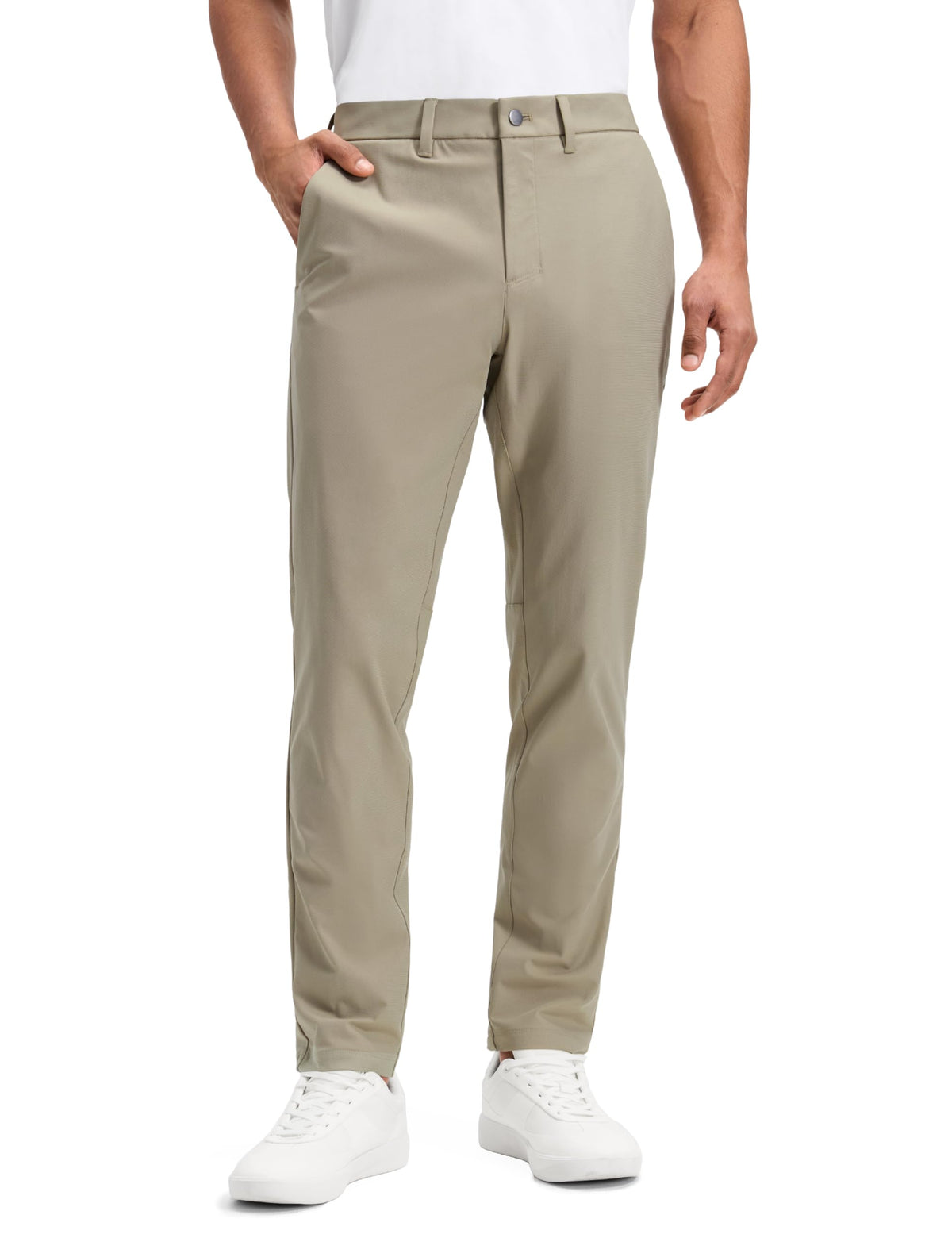 CRZ YOGA men's all-day comfy golf pants front view highlighting breathable, quick-dry fabric.