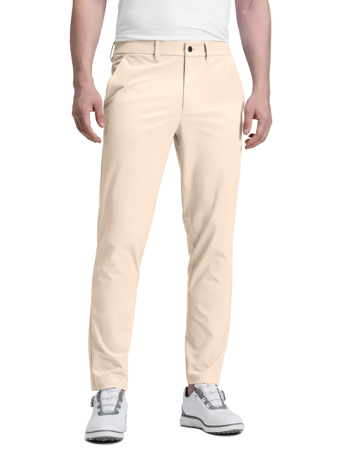 CRZ YOGA Men's All Day Comfy Golf Pants front view shows quick-dry fabric and clean silhouette