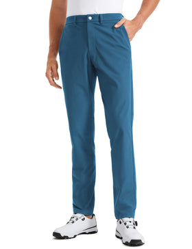 CRZ YOGA men's golf pants in iron blue showing breathable fabric for all-day comfort