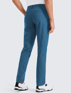 Quick-dry performance highlighted on iron blue CRZ YOGA golf pants