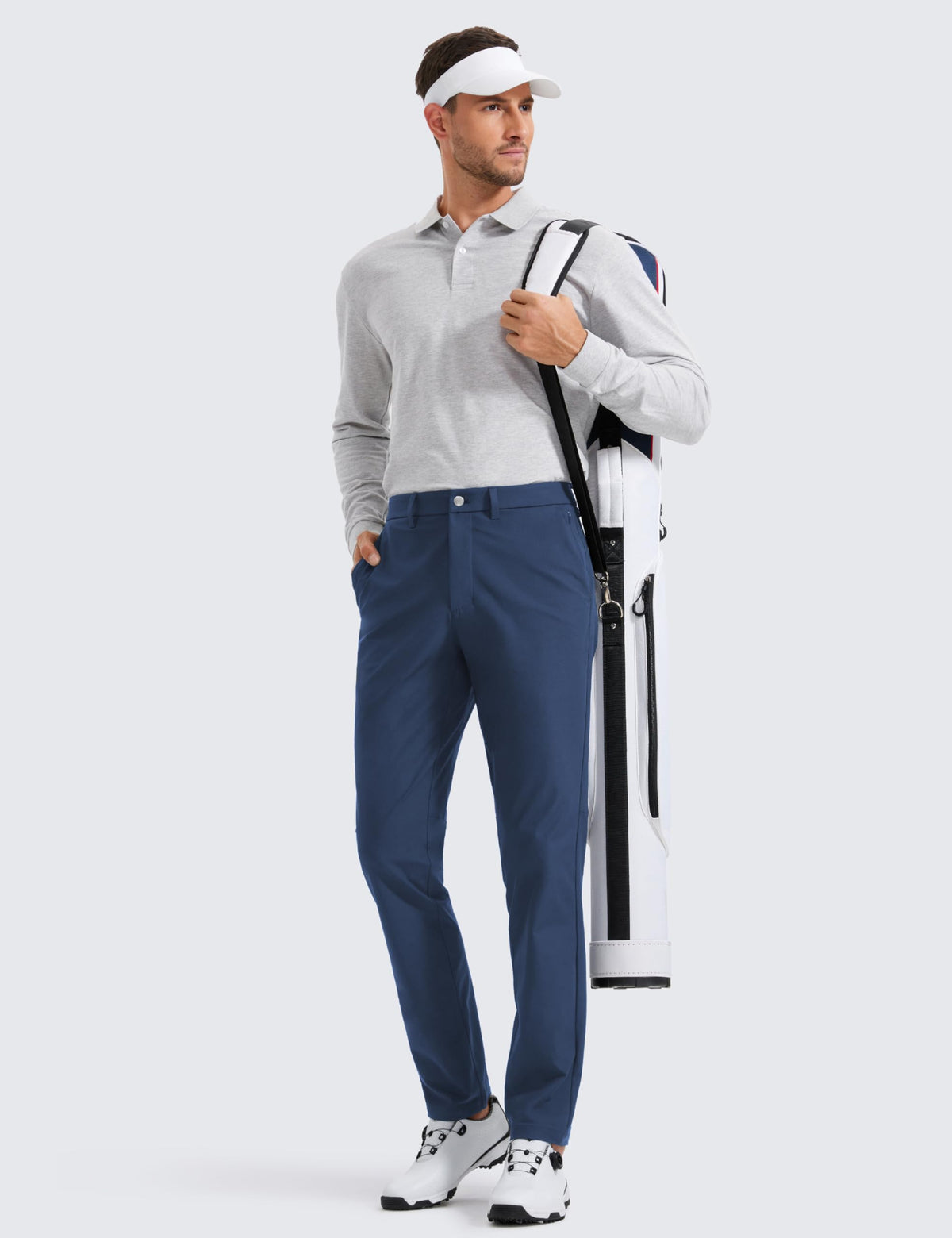 CRZ YOGA golf pants pocket detail showing practical, secure side and back pockets.