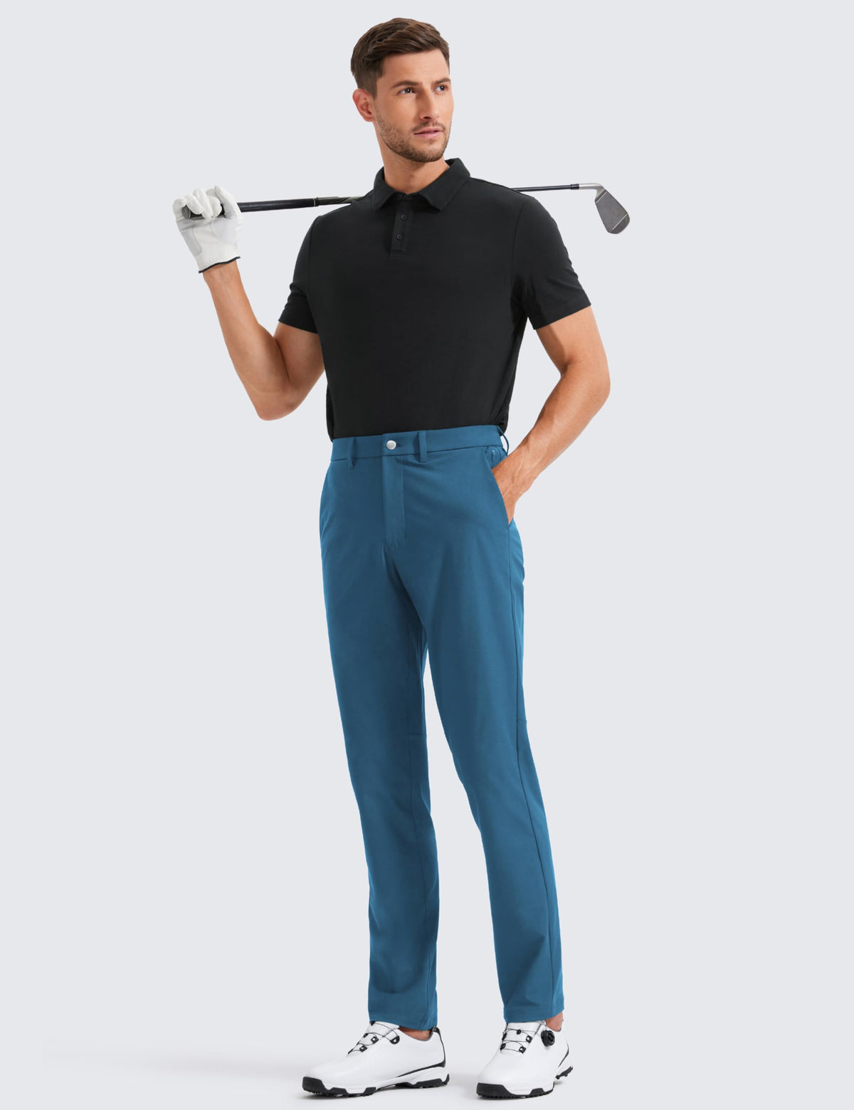 CRZ YOGA men's all-day comfy golf pants tapered leg for a slim silhouette.