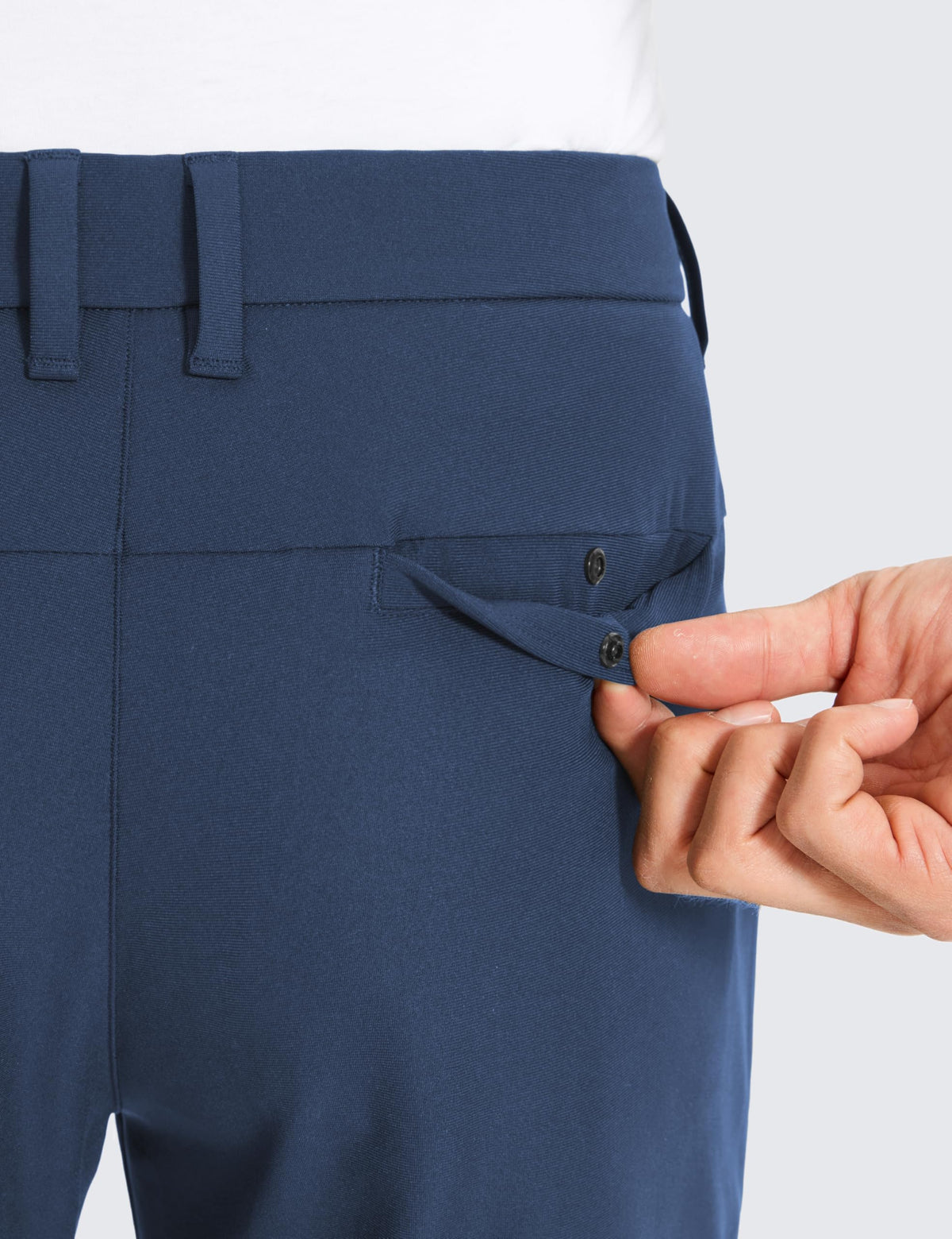 CRZ YOGA electric blue golf pants back view shows practical pockets