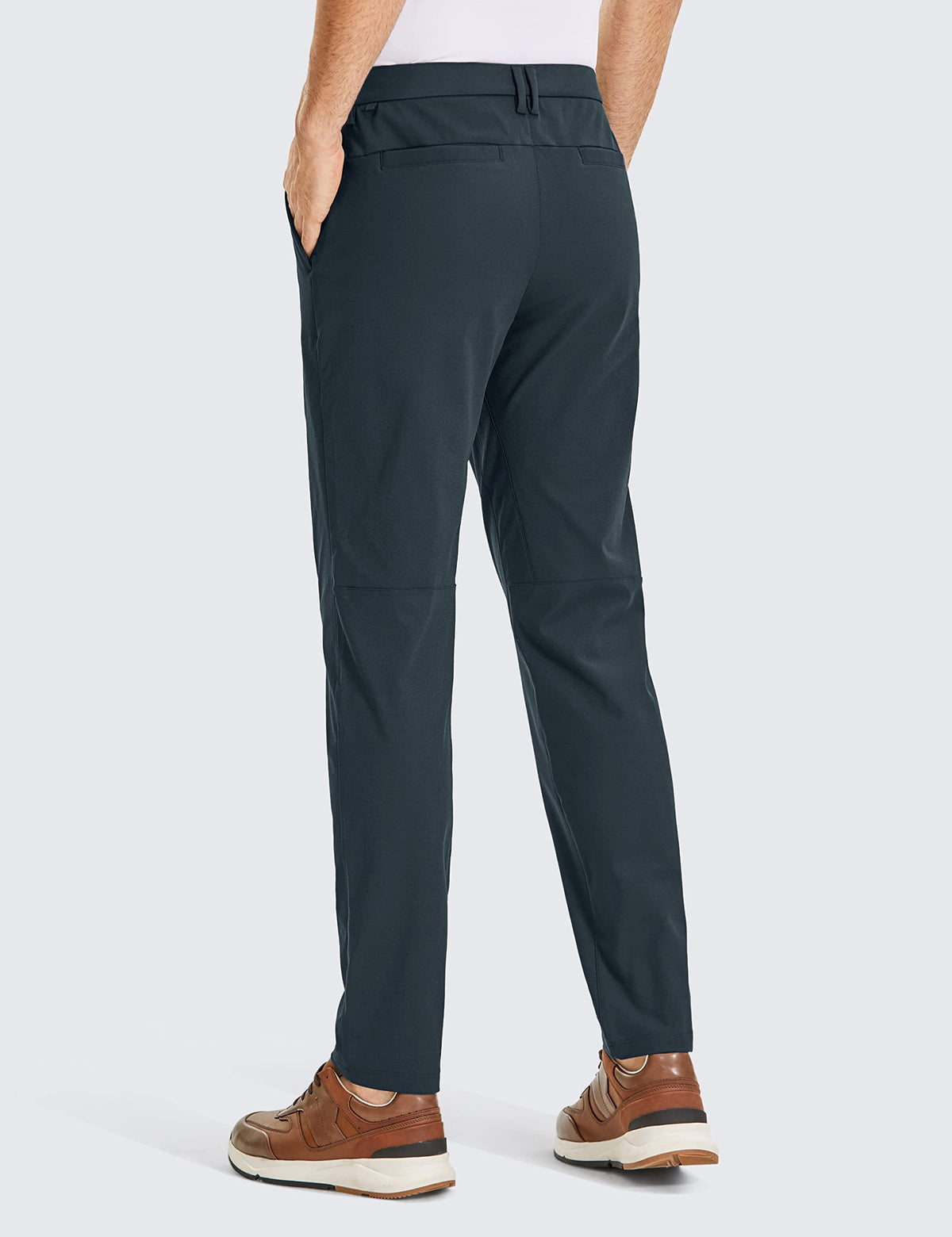 CRZ YOGA men's golf pants, side pockets, illustrating convenient storage during errands.