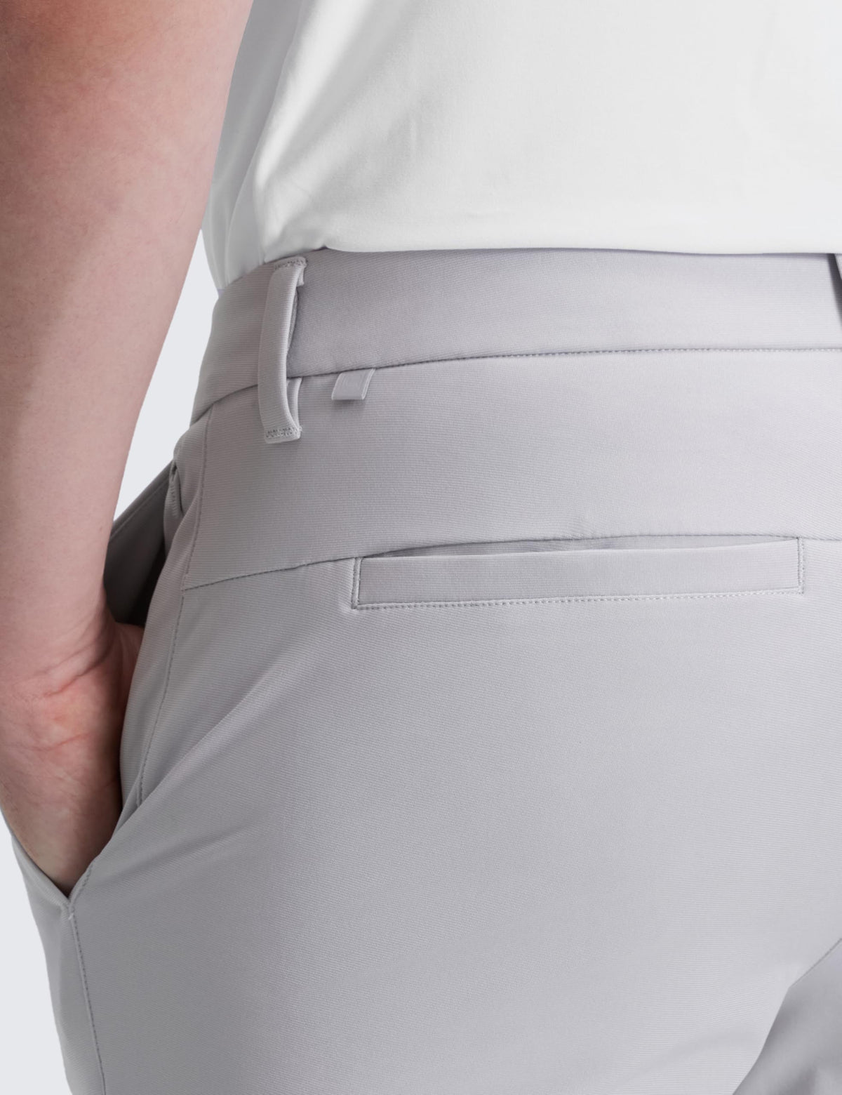 CRZ YOGA men's golf pants waistband view for comfortable fit.