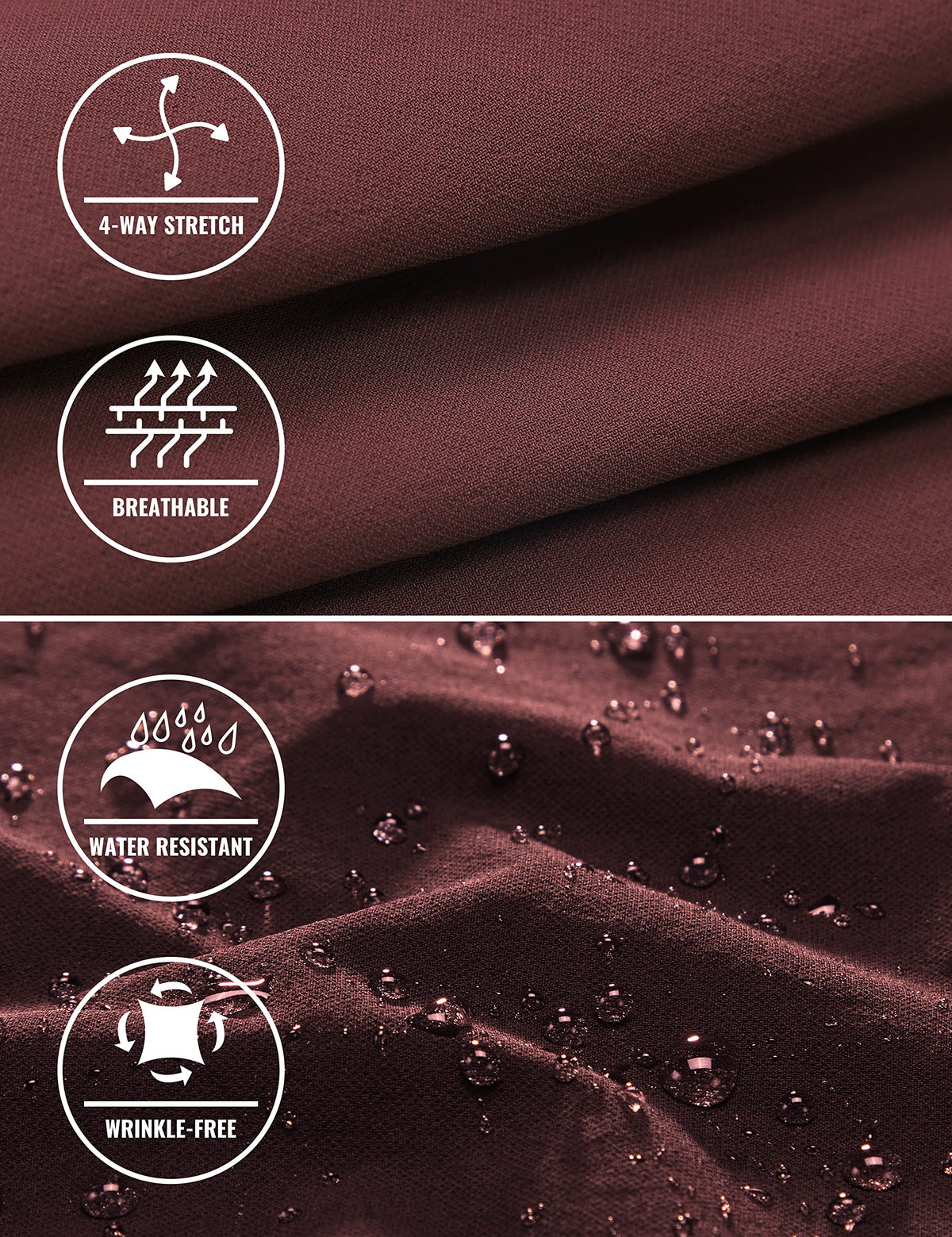 CRZ YOGA fabric detail highlights ripstop and breathable quick-dry feel