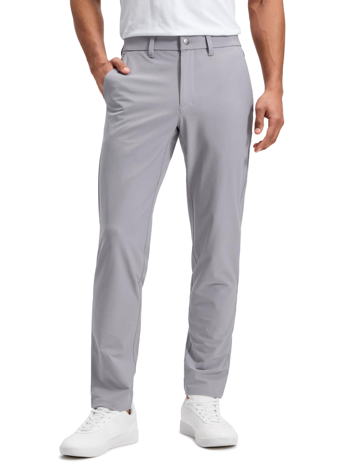 CRZ YOGA Stretch Cotton Chino Pants front view in Gull Gray for all-day comfort