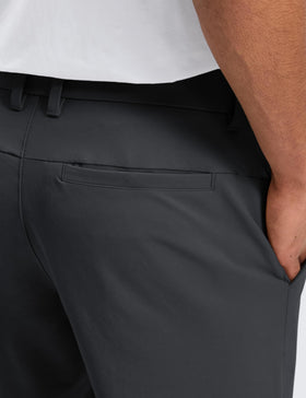 CRZ YOGA stretch chinos ink gray, front pocket detail for secure everyday storage