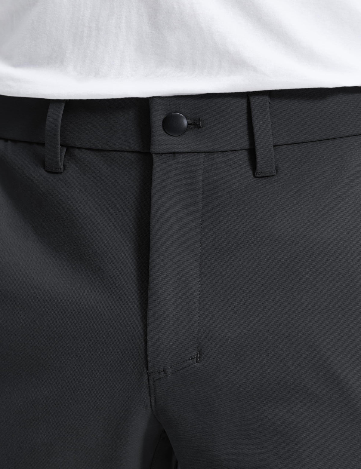 CRZ YOGA stretch cotton chinos ink gray, waistband detail for comfortable fit.