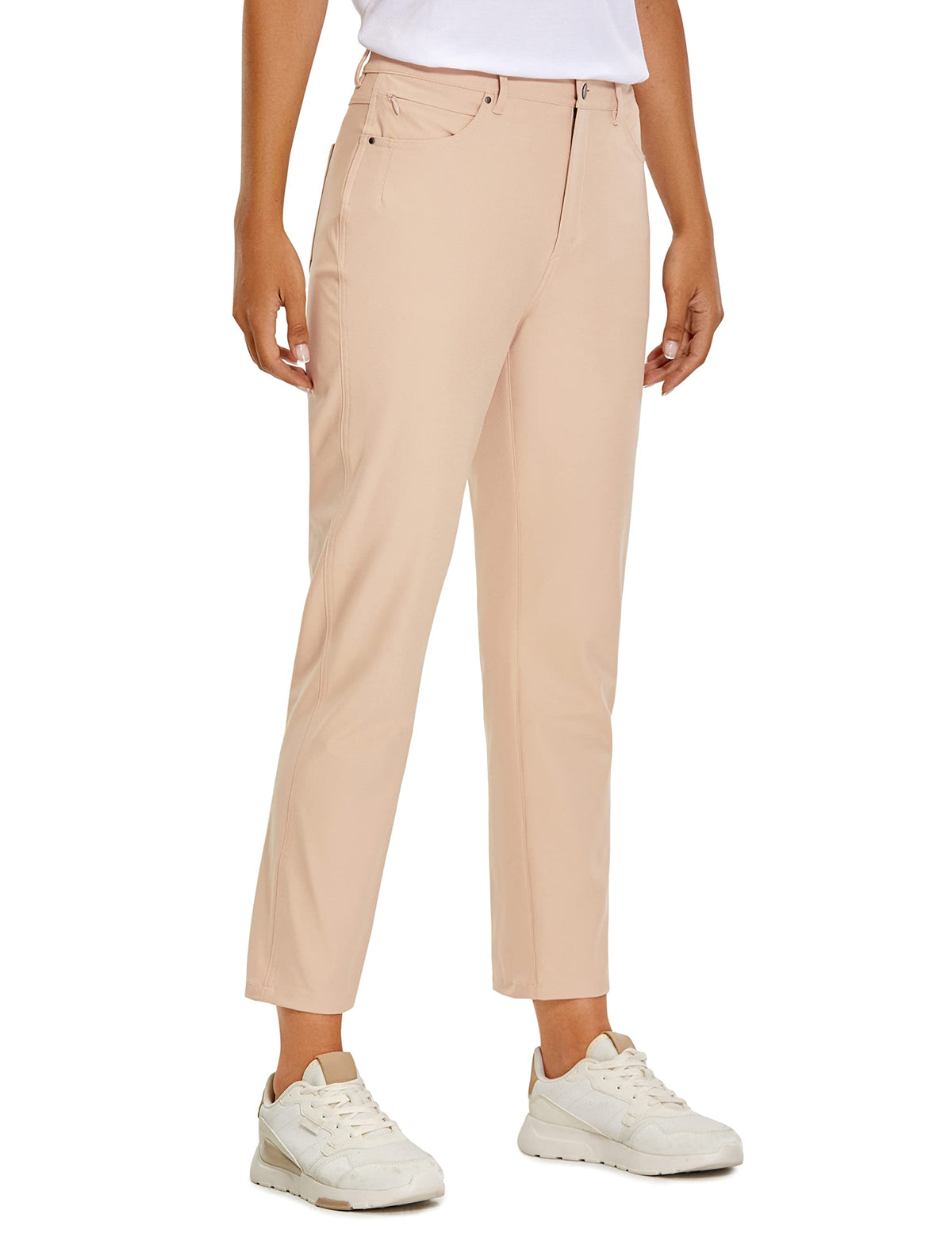 CRZ YOGA women's high-rise golf pants 27 front view highlighting mobility and fit.