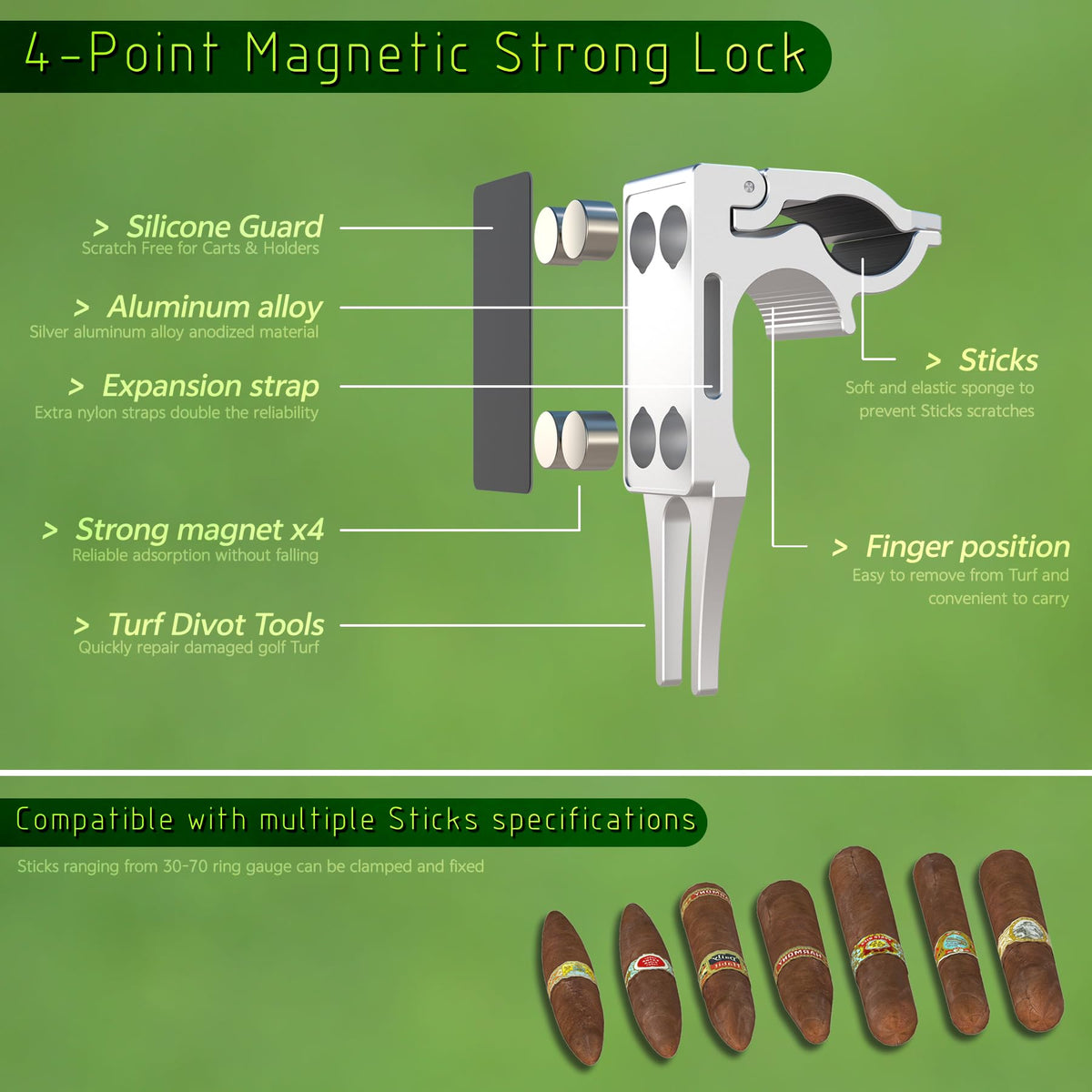 CSKSTR 4-point magnetic and ground spike design secures on turf and cart