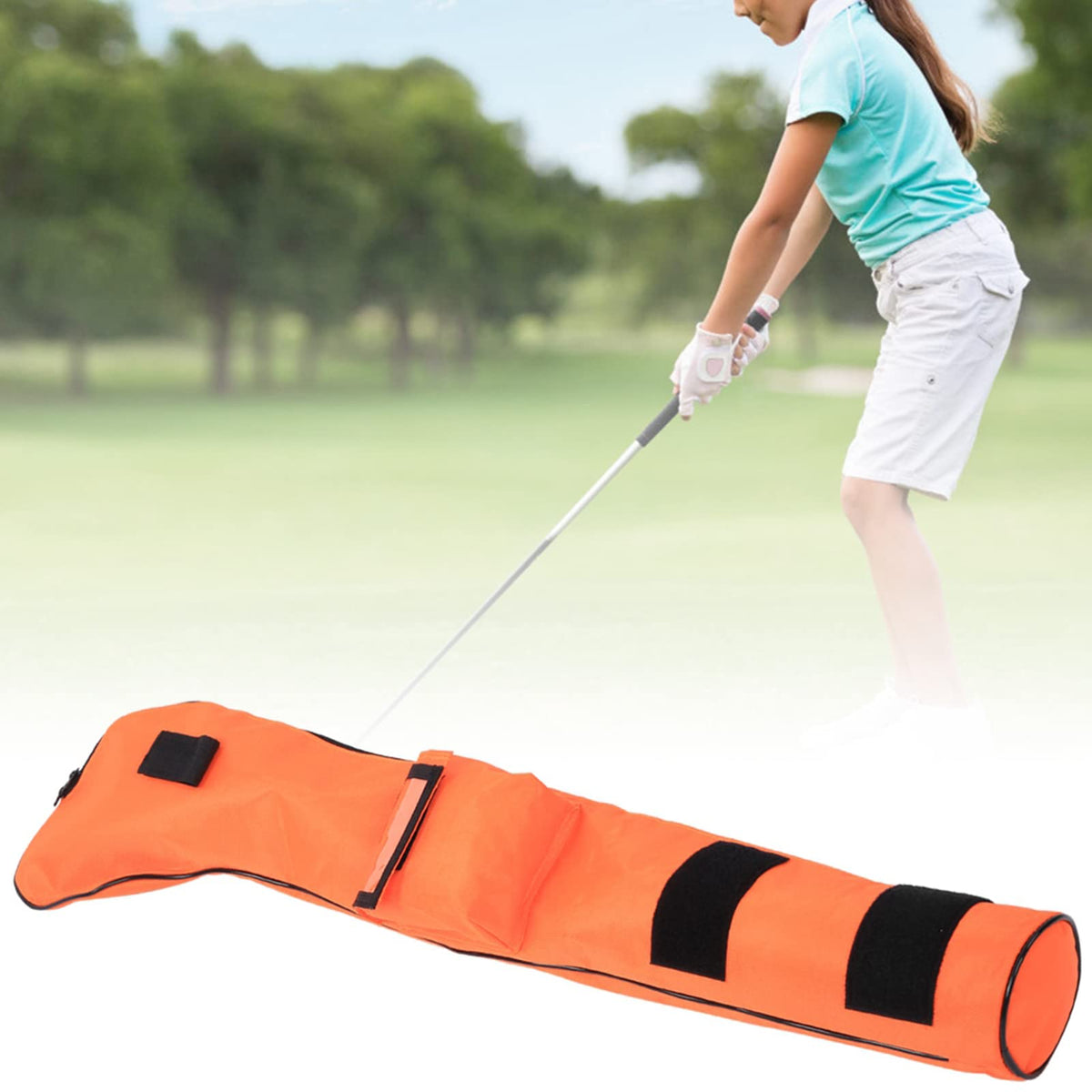 Folded and compact Culnflun golf bag ready for easy packing.