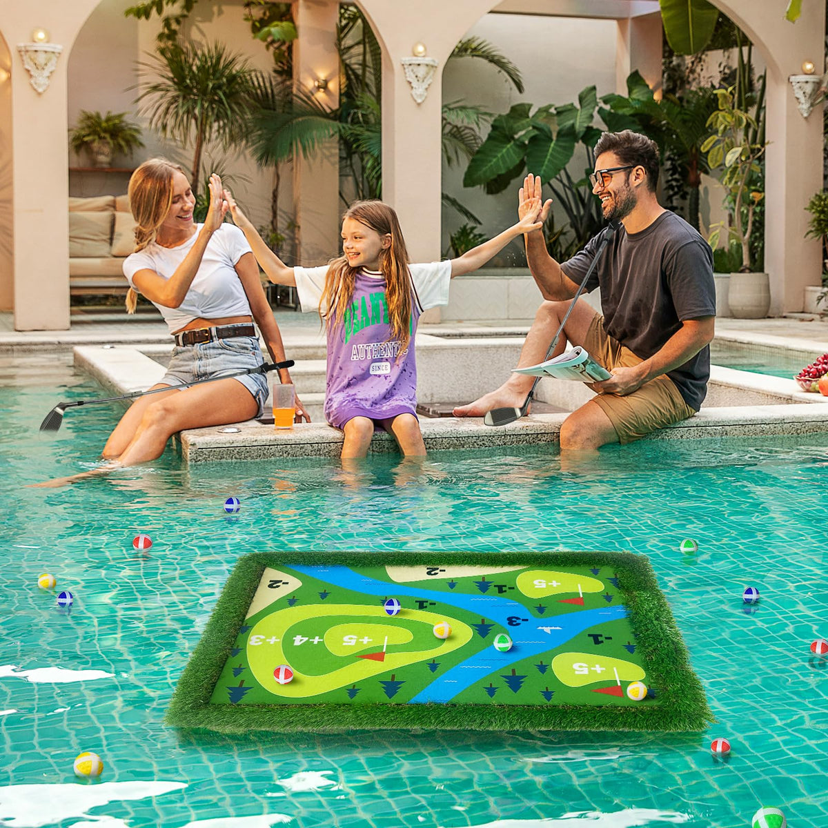 Cupohus floating golf green chipping mat ideal for at-home practice and family fun.