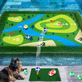 Cupohus Giant Floating Golf Green in pool provides a stable practice surface for poolside play.